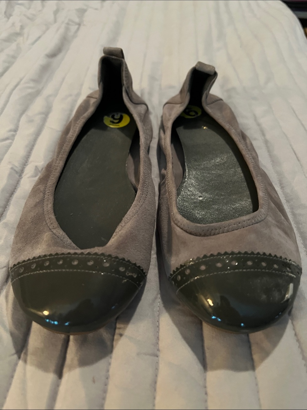 Cole Haan Gray Suede & Patent Cap-Toe Ballet Flats 9